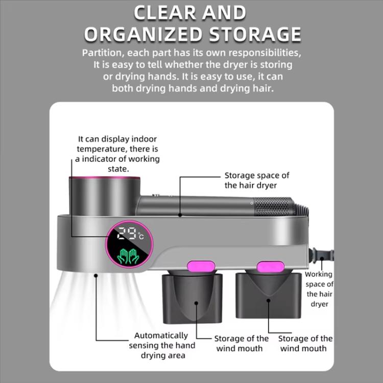 For Dyson Hair Dryer Wall-Mounted Holder With Hand-Drying, Temperature Display