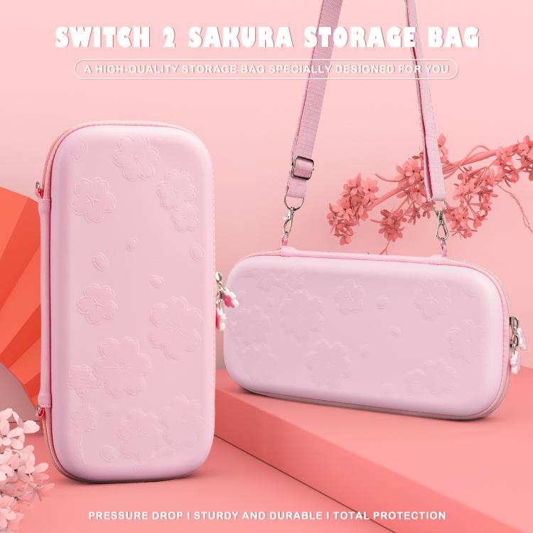 For Nintendo Switch 2 Sakura Accessories Bundle Portable Carrying Case with Shell, 4 Thumb Grips, Screen Protector & Stand