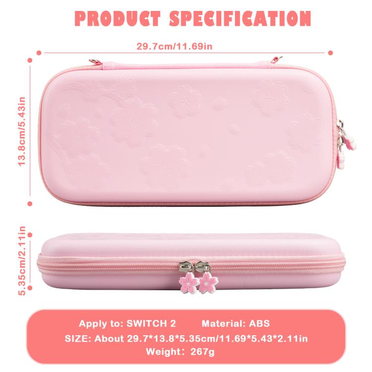 For Nintendo Switch 2 Sakura Accessories Bundle Portable Carrying Case with Shell, 4 Thumb Grips, Screen Protector & Stand
