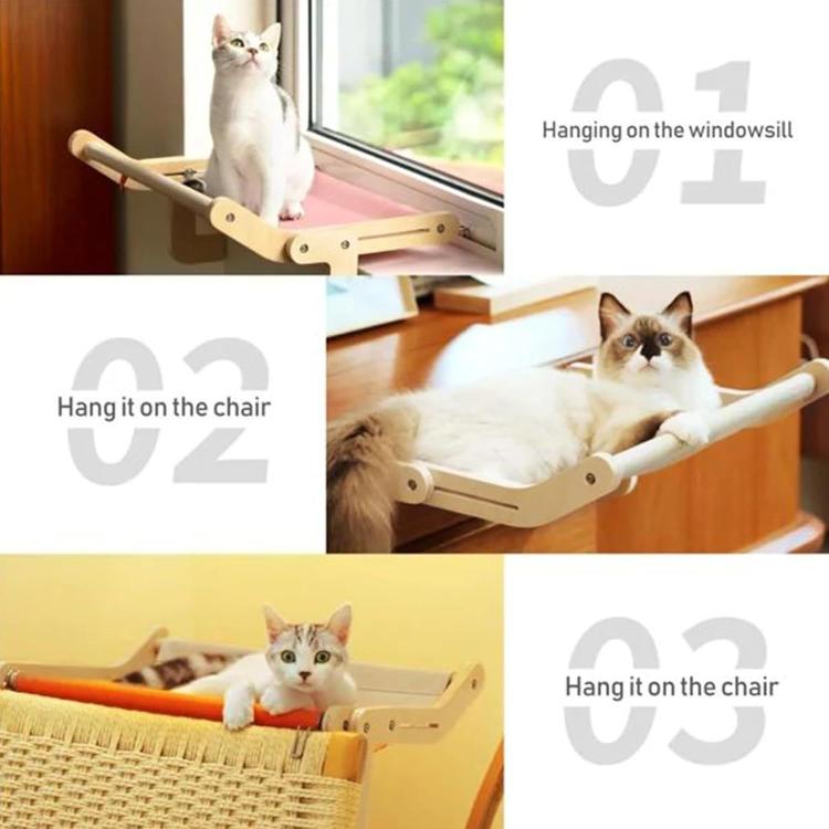 Balcony Wooden Cat Hammock Window Wall Mounted Cat Hutch Hanging Bedside Pet Kennel