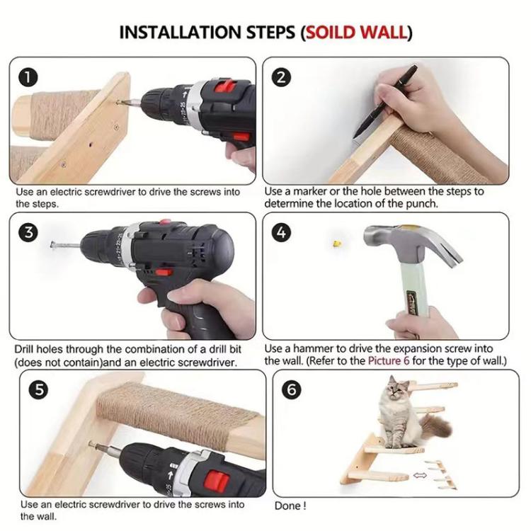 Wall Mounted Cat Climbing Frame Wooden Sisal Cat Jumping Platform Multi-Level Climbing Stairs