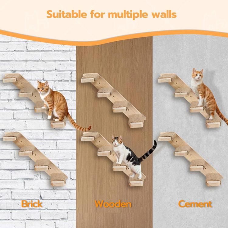 Wall Mounted Cat Climbing Frame Wooden Sisal Cat Jumping Platform Multi-Level Climbing Stairs