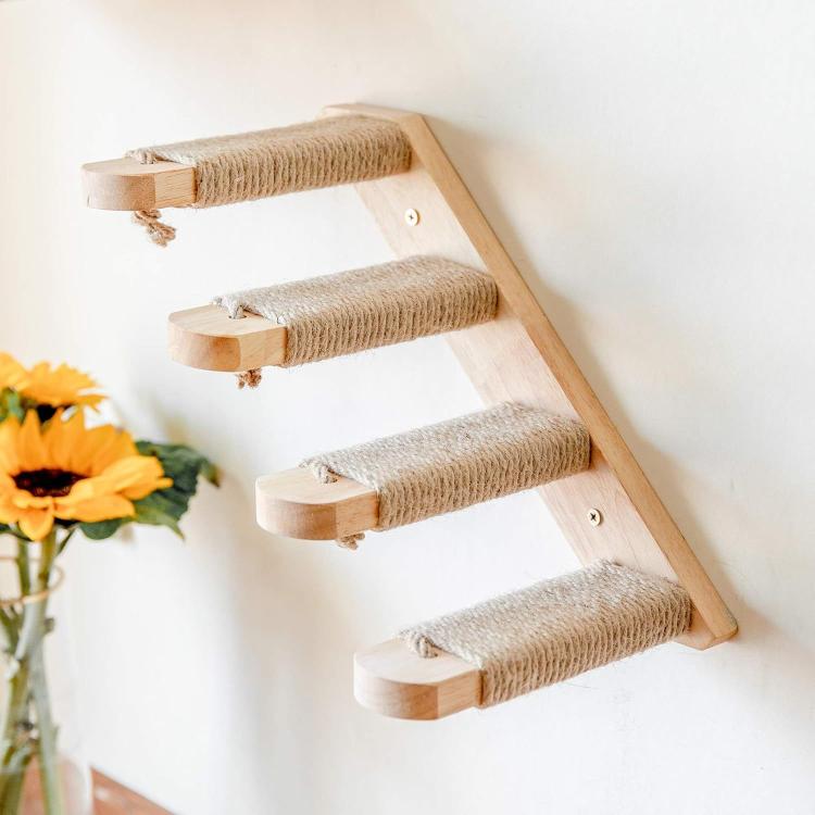 Wall Mounted Cat Climbing Frame Wooden Sisal Cat Jumping Platform Multi-Level Climbing Stairs