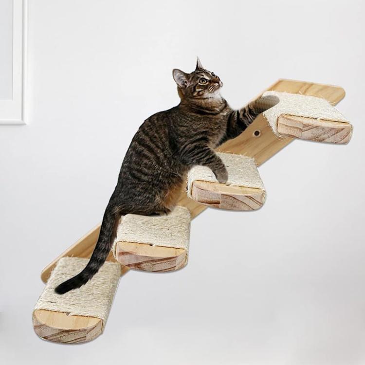 Wall Mounted Cat Climbing Frame Wooden Sisal Cat Jumping Platform Multi-Level Climbing Stairs