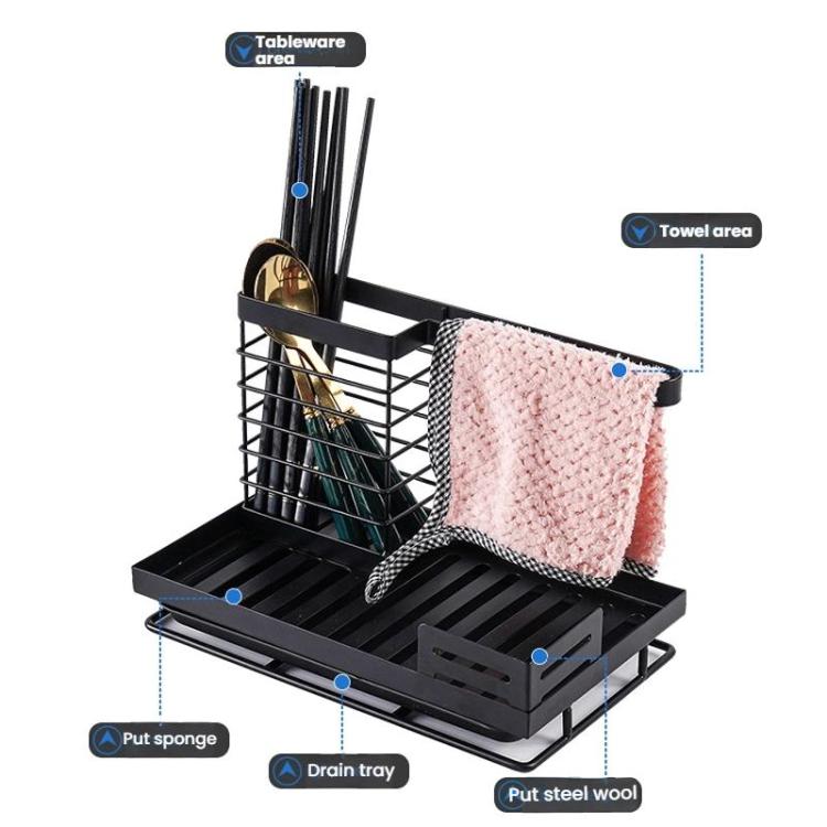 Kitchen Dishcloth Holder Sponge Drying Rack With Drain Tray