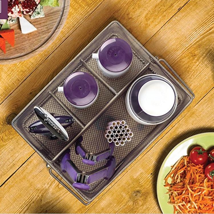 Handled Iron Cutlery Organizer Basket Divided Utensil Storage & Drying Rack for Kitchen and Dining Cleaning Tools