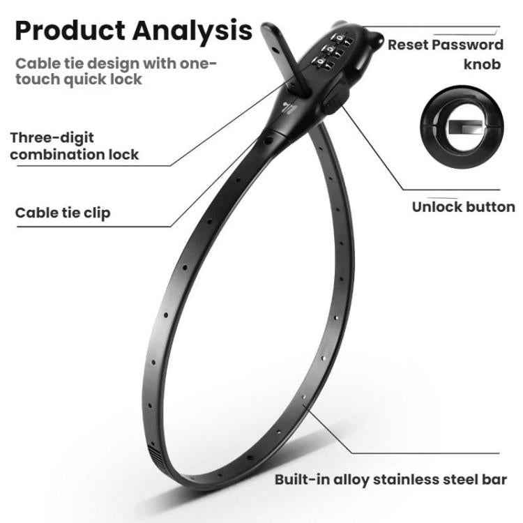 WEST BIKING Bicycle/Motorcycle Helmet Anti-Theft Portable Combination Cable Tie Lock