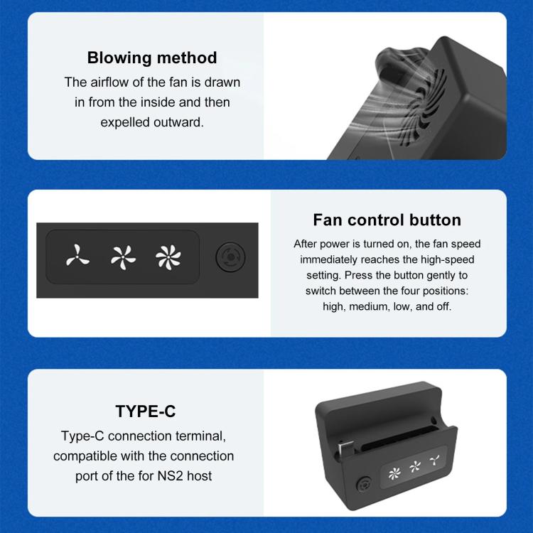 For Nintendo Switch 2 Console 3-Speed Turbo Cooling Fan Adjustable Exhaust Cooler