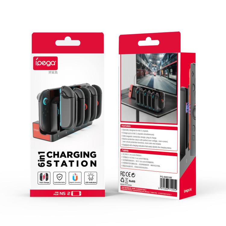 ipega 6 In 1 Charging Station for Nintendo Switch 2 Joy-Con Controllers Charging Dock