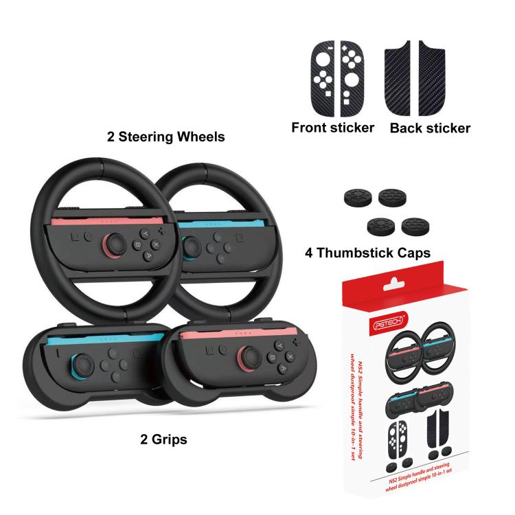 PGTECH 10-In-1 Accessory Bundle For Nintendo Switch 2 Steering Wheels, Grips, Thumbstick Caps