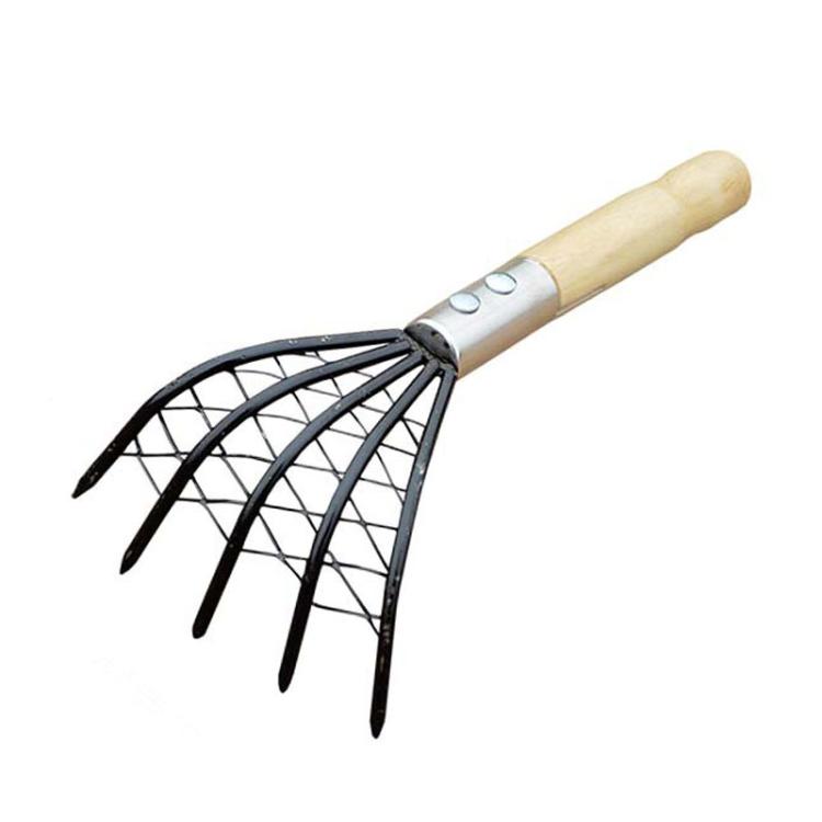 Clam Rake With Mesh Pocket Seaside Beach Rake Wooden Handle Small Iron Rake Tool