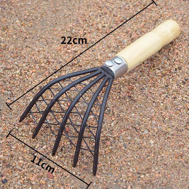 Clam Rake With Mesh Pocket Seaside Beach Rake Wooden Handle Small Iron Rake Tool