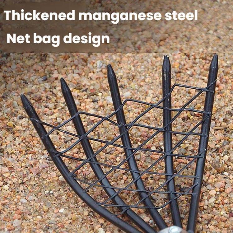 Clam Rake With Mesh Pocket Seaside Beach Rake Wooden Handle Small Iron Rake Tool