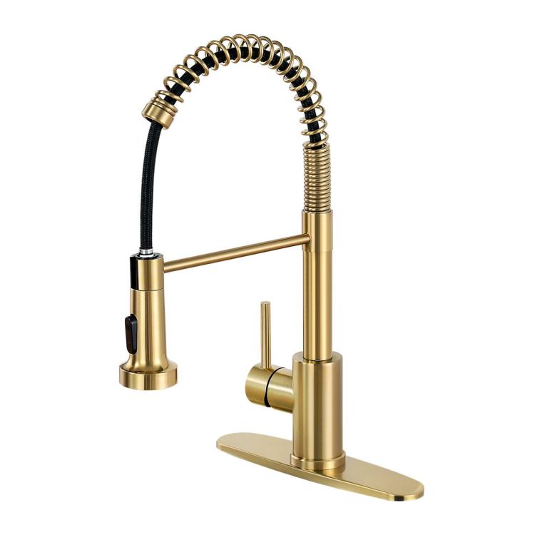 Single Function Kitchen Spring Faucet With Base Plate Hot and Cold Water Swivel Sink Pull Out Faucet