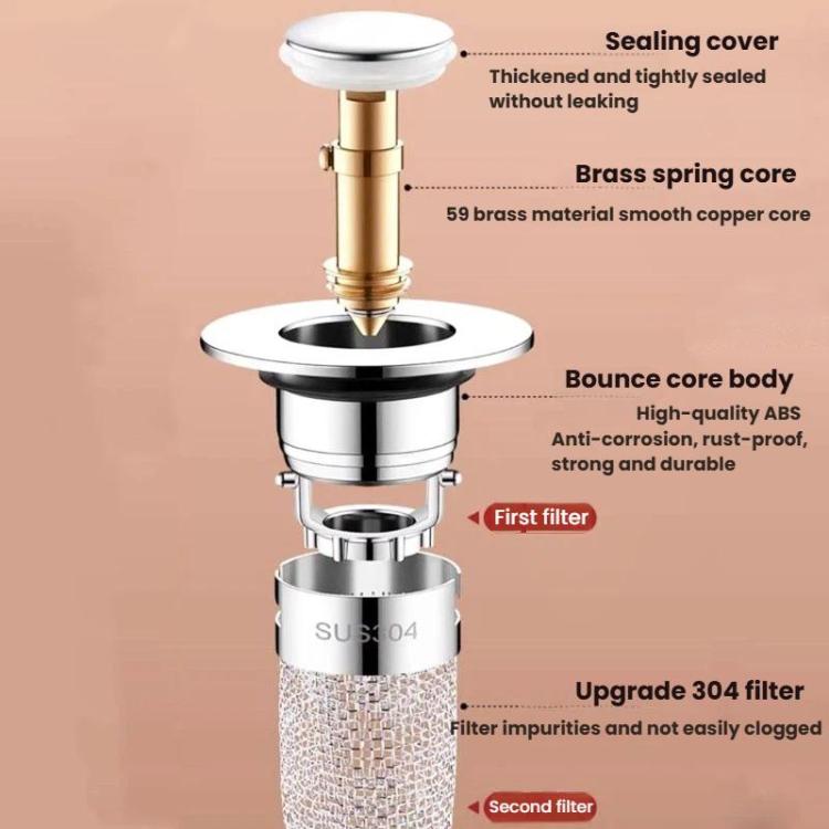 A2 Wire Basket Long Copper Core Basin Drainer Bouncing Core Washbasin Leakage Plug