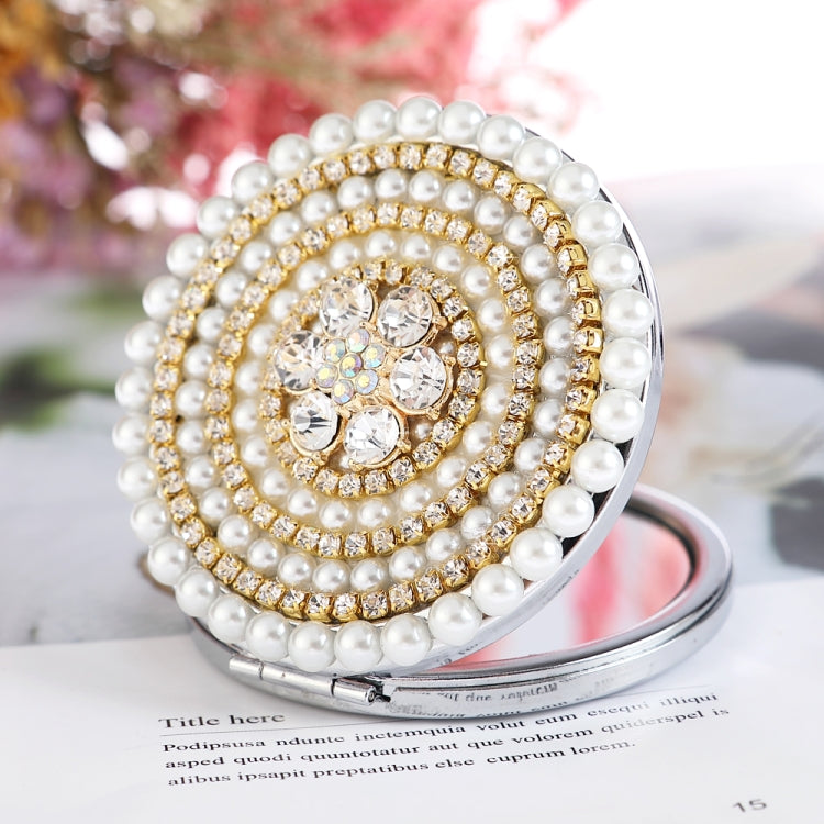 Metal Makeup Round Mirror Portable Diamond Mirror Folding Mini Double-sided Round Mirror