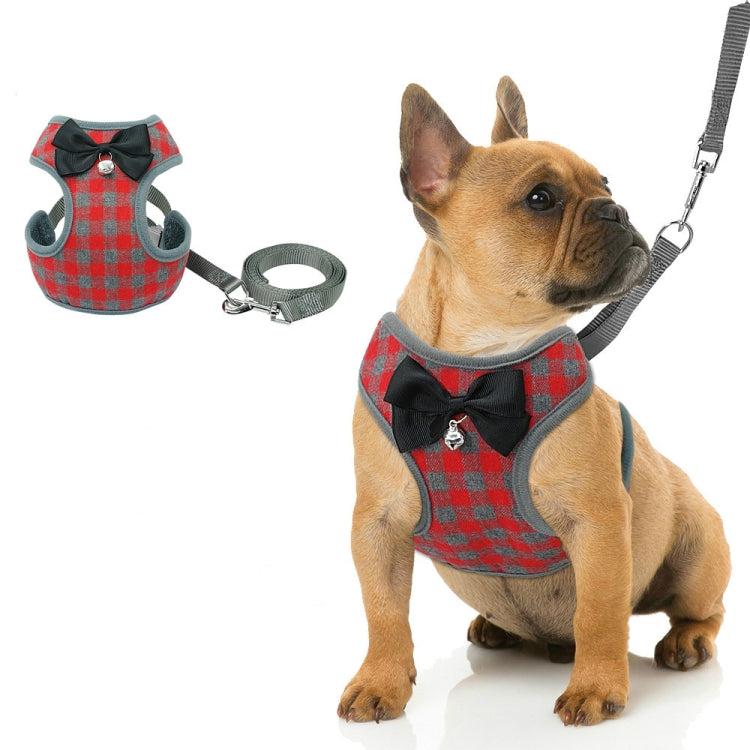 Adjustable Bow Plaid Vest Lead Pull Rope Leash for Cat Dog Pet