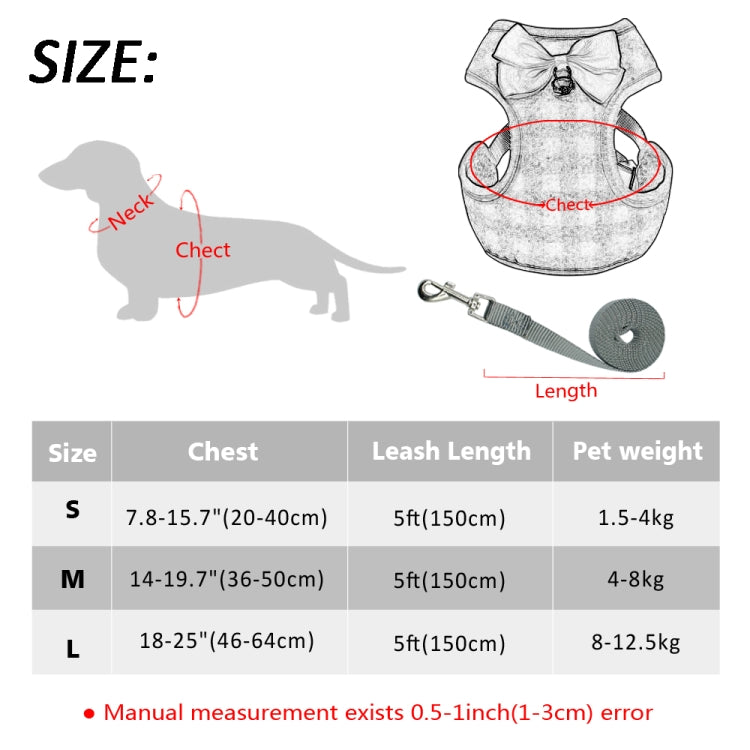 Adjustable Bow Plaid Vest Lead Pull Rope Leash for Cat Dog Pet