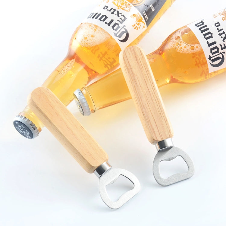 2 PCS Stainless Steel Beer Bottle Opener with Rubber Wood Handle Creative Gift Soda Bottle Driver