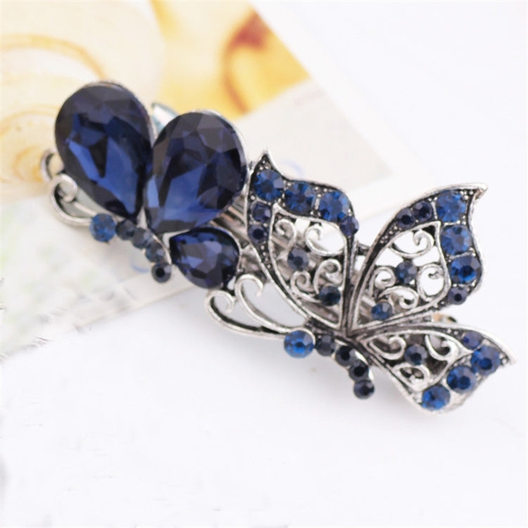 Women Vintage Crystal Rhinestone Flower Hair Pin Girls Antique Silver Barrette Butterfly Hair Clip