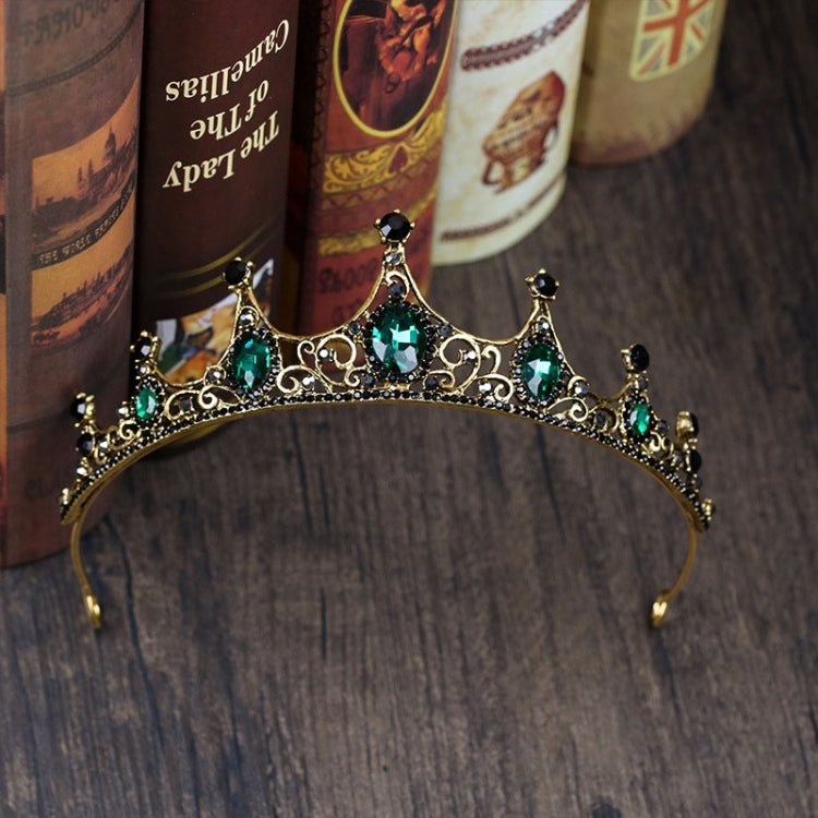 Vintage Small Baroque Green Crystal Tiaras Crowns for Women Girls Bride Wedding Hair Jewelry Accessories