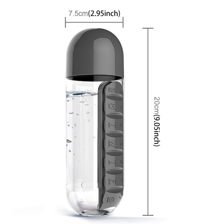 600ML Plastic Water Bottle with Daily Pill Box Organizer Drinking Bottles
