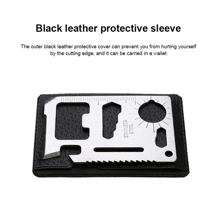 100 PCS 11 in 1 Outdoor Portable Multi-function Stainless Steel Hollow Tool Card Cutter with Leather Case, Size: 6.9 x 4.5cm