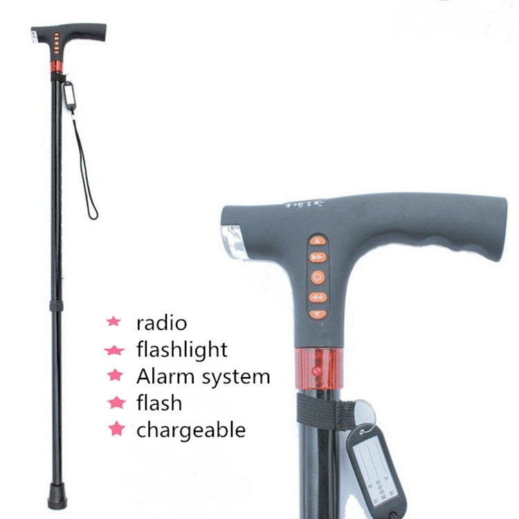 Ten-speed Adjustable Cane With Light And Radio Alarm For The Elderly