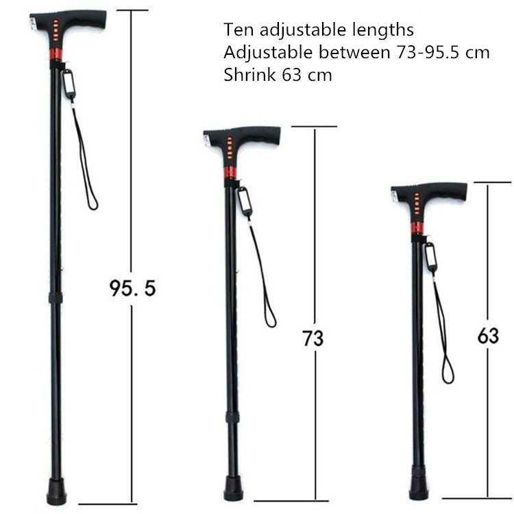 Ten-speed Adjustable Cane With Light And Radio Alarm For The Elderly