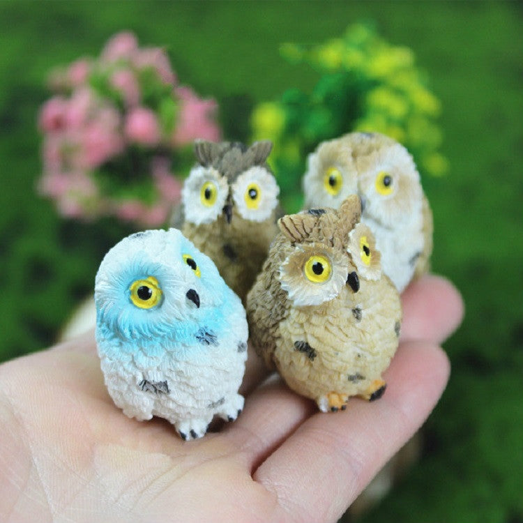 4 PCS/Set Mini Simulation Owl Gardening Decorative Animal Ornaments