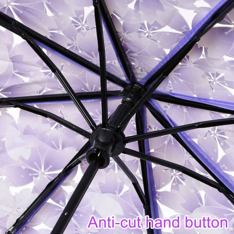 Cherry Blossom Transparent Triple-fold Umbrella Individual Folding Umbrella