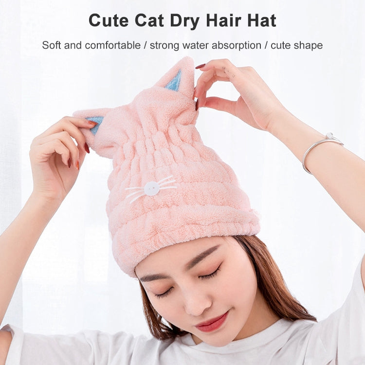 Coral Fleece Soft Absorbent Cat Ear Dry Hair Cap Thickened Adult Shower Cap