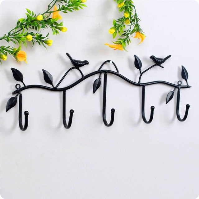Wrought Iron Birds Pattern Decorated Simple Clothes Hooks