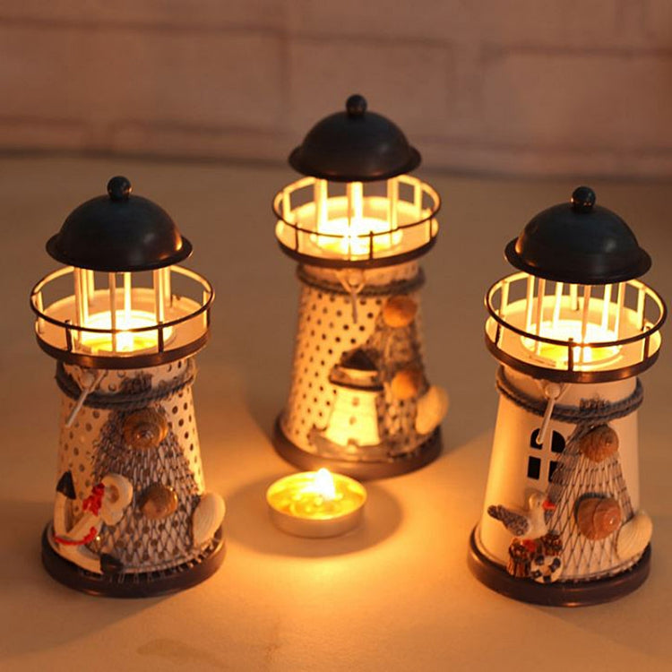 Mediterranean Style Round Hole tin Lighthouse Candlestick Home Desktop Decoration Wrought Iron Candlestick