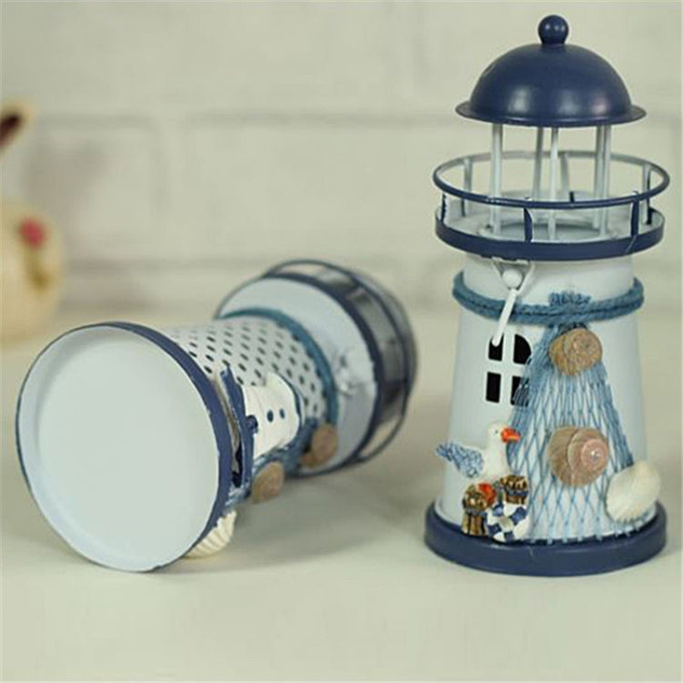 Mediterranean Style Round Hole tin Lighthouse Candlestick Home Desktop Decoration Wrought Iron Candlestick