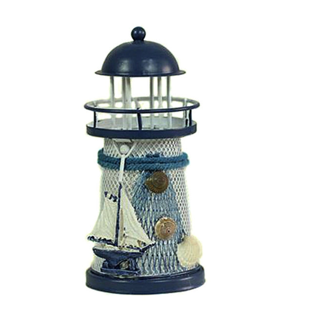 Mediterranean Style Round Hole tin Lighthouse Candlestick Home Desktop Decoration Wrought Iron Candlestick