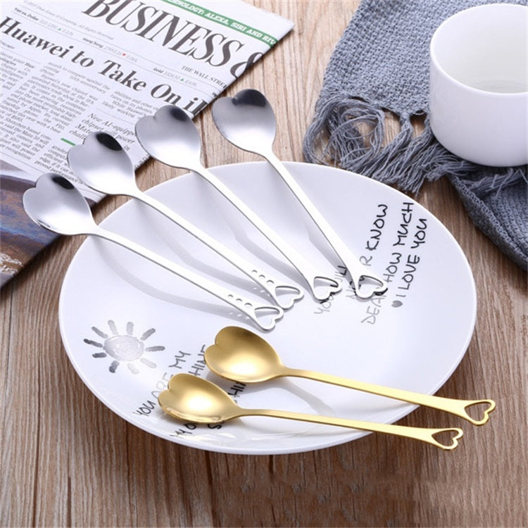 2 PCS Stainless Steel Spoon Portable Metal Coffee Teaspoon Creative Love Heart Shaped Wedding Party Gift Dinnerware