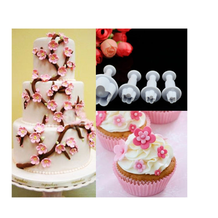 4pcs / Set Plum Fondant Cake Spring Print Stamper Baking Biscuit Mould