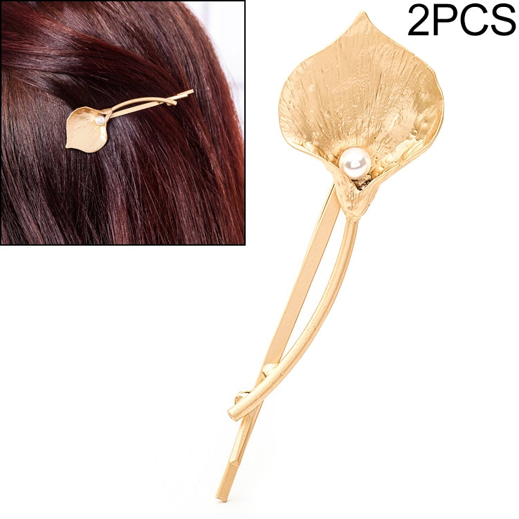 2 PCS Fashion Wedding Hair Jewelry Flower Barrettes Solid Metal Leaf Pearl Hairpins