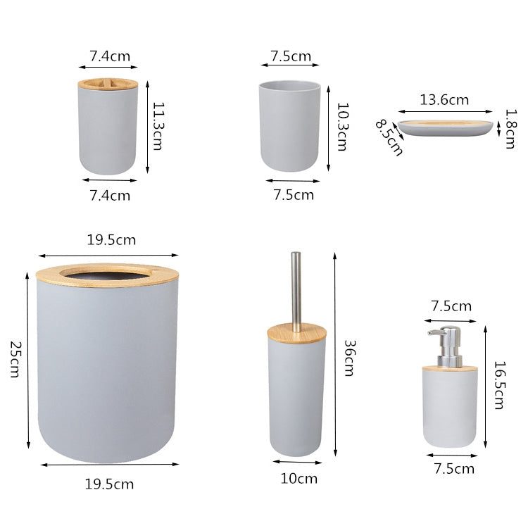 6 In 1 Toothbrush Holder Kit Toiletries Bamboo Wood Bathroom Trash Can Bathroom Set