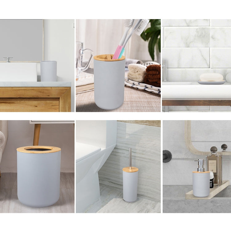 6 In 1 Toothbrush Holder Kit Toiletries Bamboo Wood Bathroom Trash Can Bathroom Set
