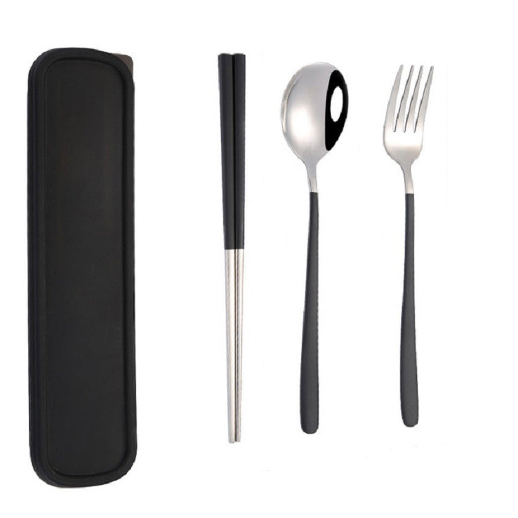 3pcs / Set Portable Stainless Steel Tableware Creative Set Chopsticks Spoon Fork Gift