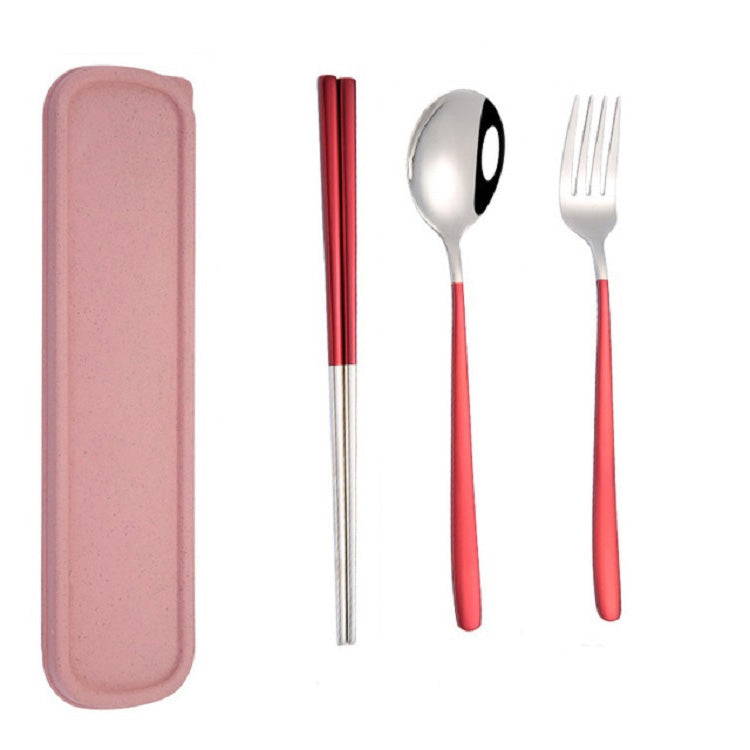 3pcs / Set Portable Stainless Steel Tableware Creative Set Chopsticks Spoon Fork Gift