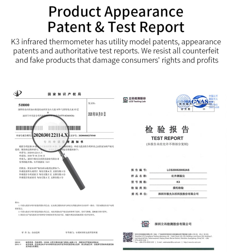 K3 Pro Handsfree Non-contact Forehead Body Light-sensitive Distance Sensor Infrared Thermometer, 2.8 inch LCD Display Screen