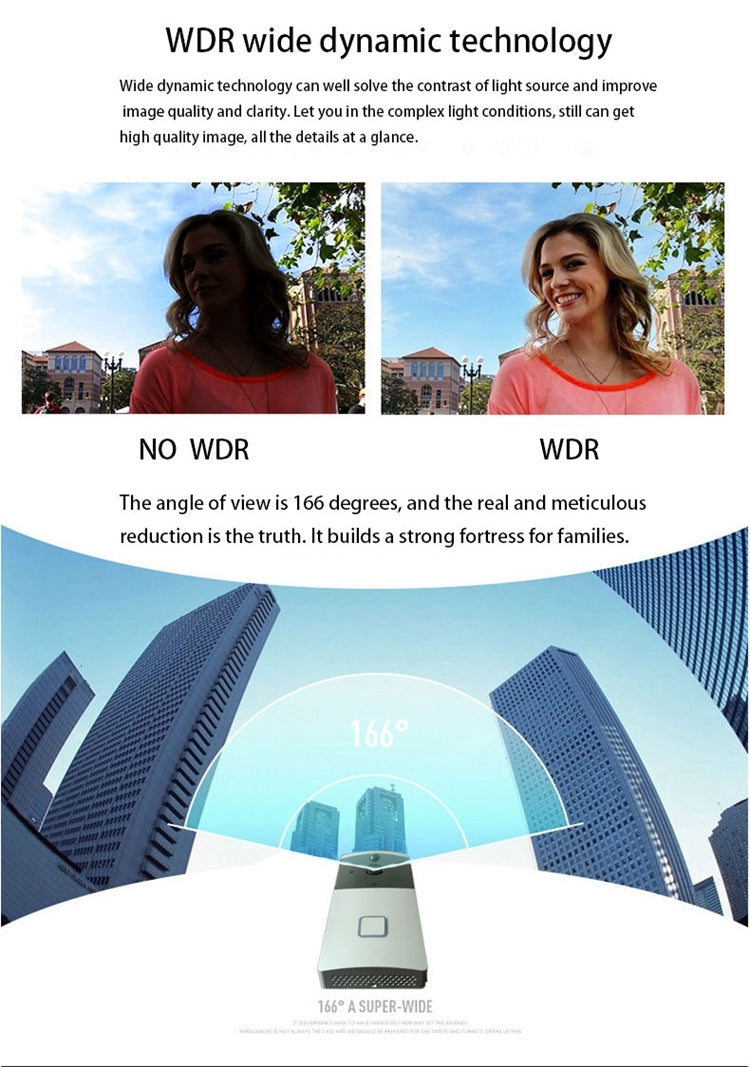 VESAFE Home VS-M2 HD 720P Security Camera Smart WiFi Video Doorbell Intercom, Support TF Card & Night Vision & PIR Detection APP for IOS and Android