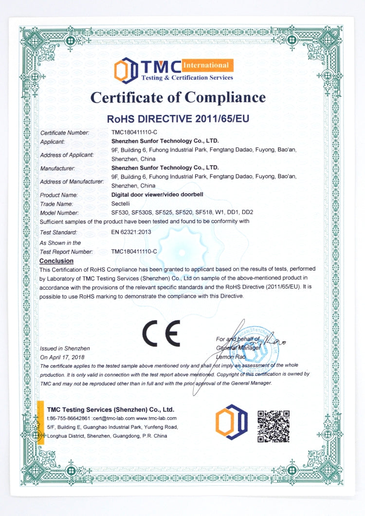 SN520A 3.5 inch Screen 1.0MP Security Camera Digital Peephole Door Viewer