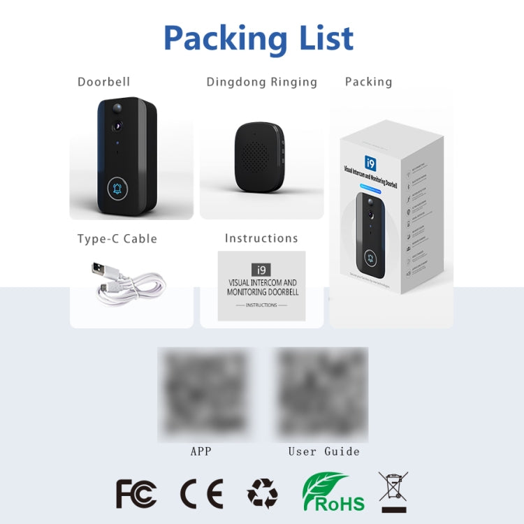 DoorBell i9 Wireless Doorbell Camera, Night vision, Motion Detection, Two-way Intercom