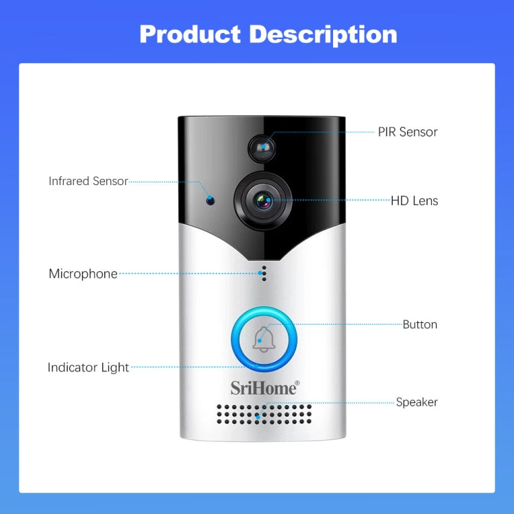 SriHome DH002 4.0 Million Pixels Smart WiFi Video PIR Visual Doorbell, Support Video Two-way Voice