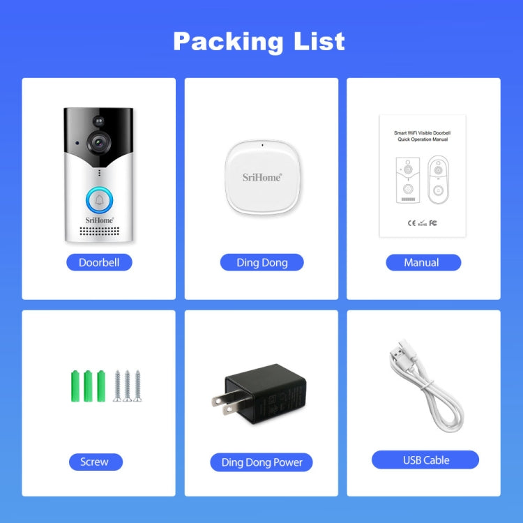 SriHome DH002 4.0 Million Pixels Smart WiFi Video PIR Visual Doorbell, Support Video Two-way Voice