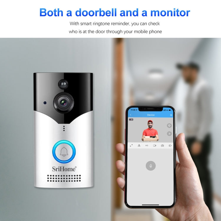 SriHome DH002 4.0 Million Pixels Smart WiFi Video PIR Visual Doorbell, Support Video Two-way Voice